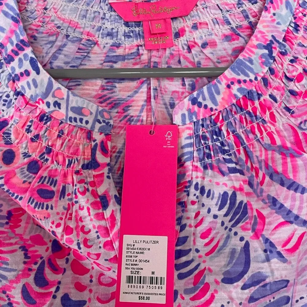 Lilly Pulitzer Essie Top Sleeveless V-Neck Pink Purple Size M Medium NWT - Picture 4 of 7